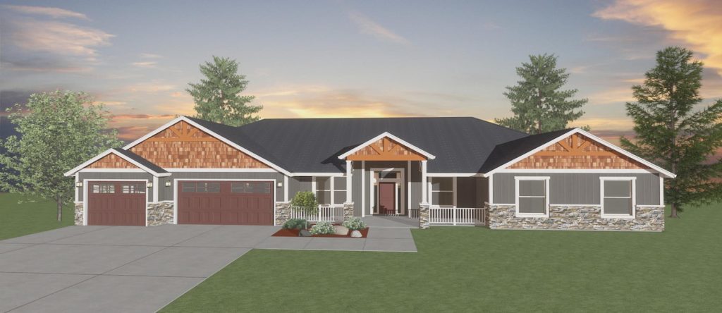 Elevation 3D rendering of a custom home from Design NW