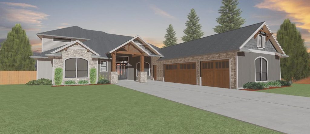 Elevation rendering of a traditional custom home from Design NW