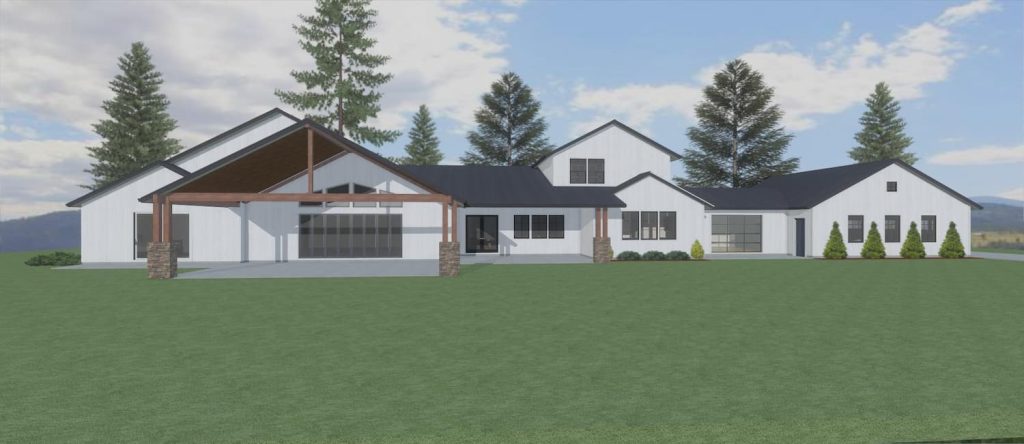 Elevation Rendering of a modern farmhouse from Design NW