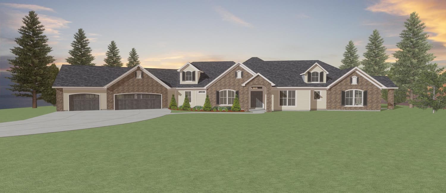 Elevation rendering of a custom home from Design NW