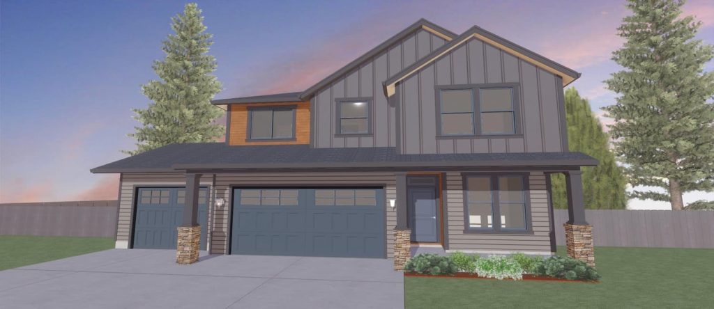 Elevation rendering of a custom home from Design NW