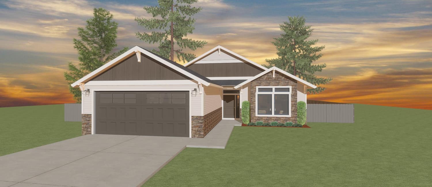 Elevation 3D rendering of a custom traditional style home from Design NW