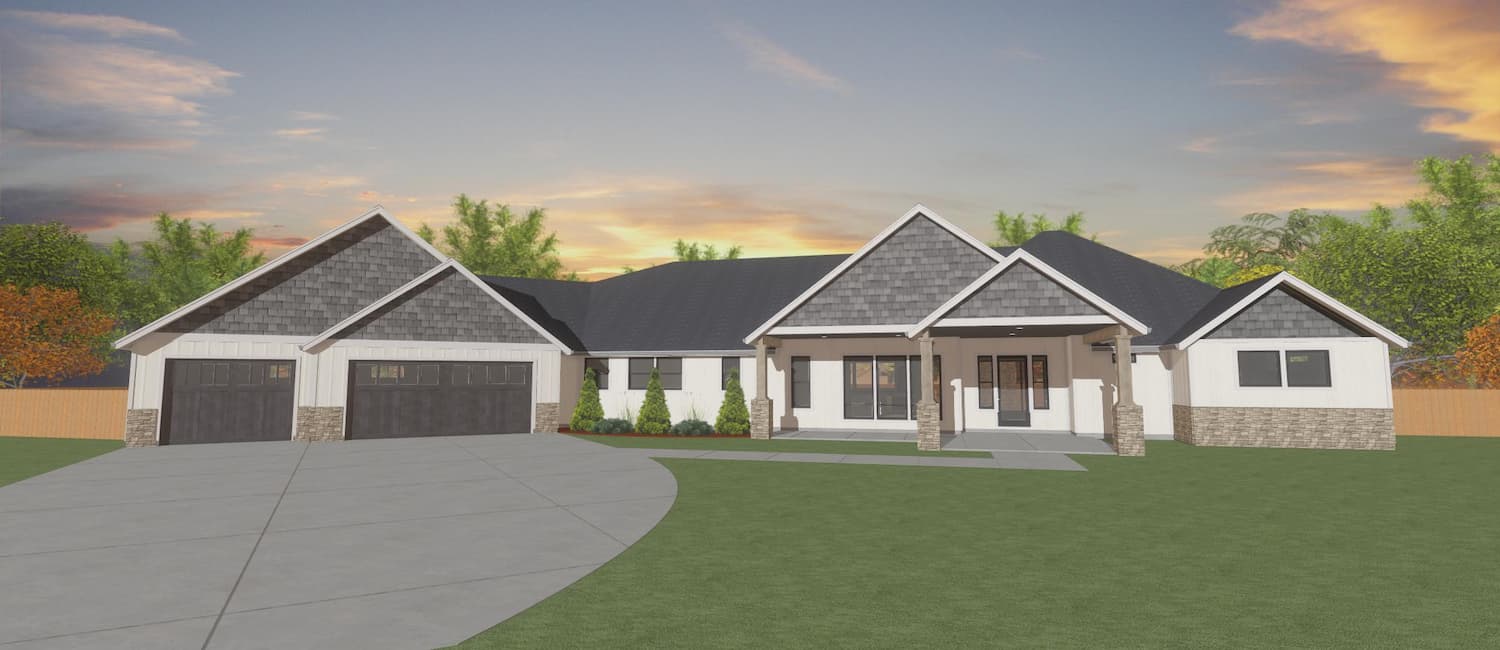 Elevation 3D rendering of a custom home from Design NW