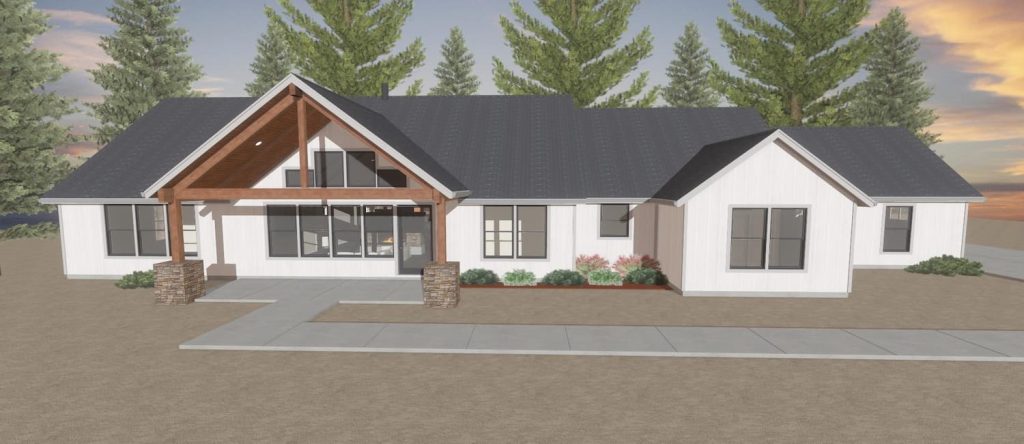 Elevation rendering of a custom farmhouse style home from Design NW