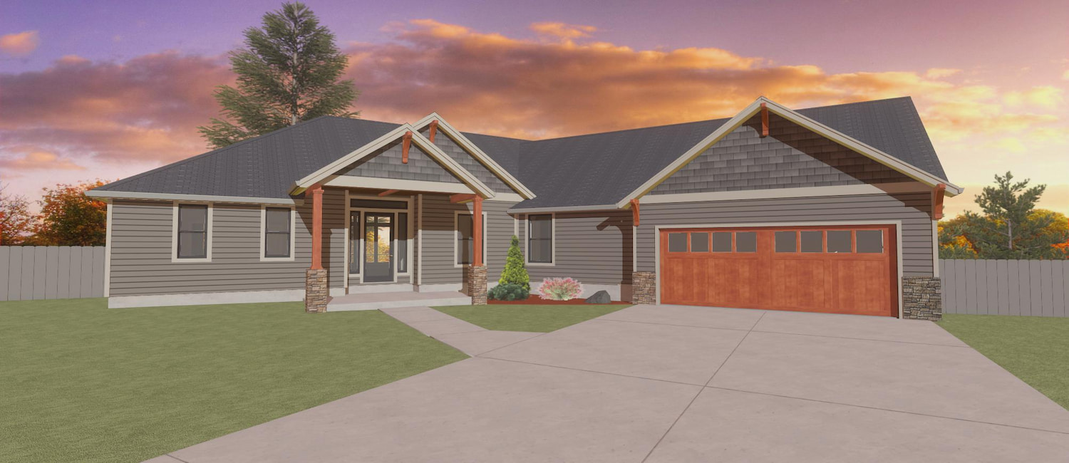 Elevation 3D rendering of a custom home from Design NW