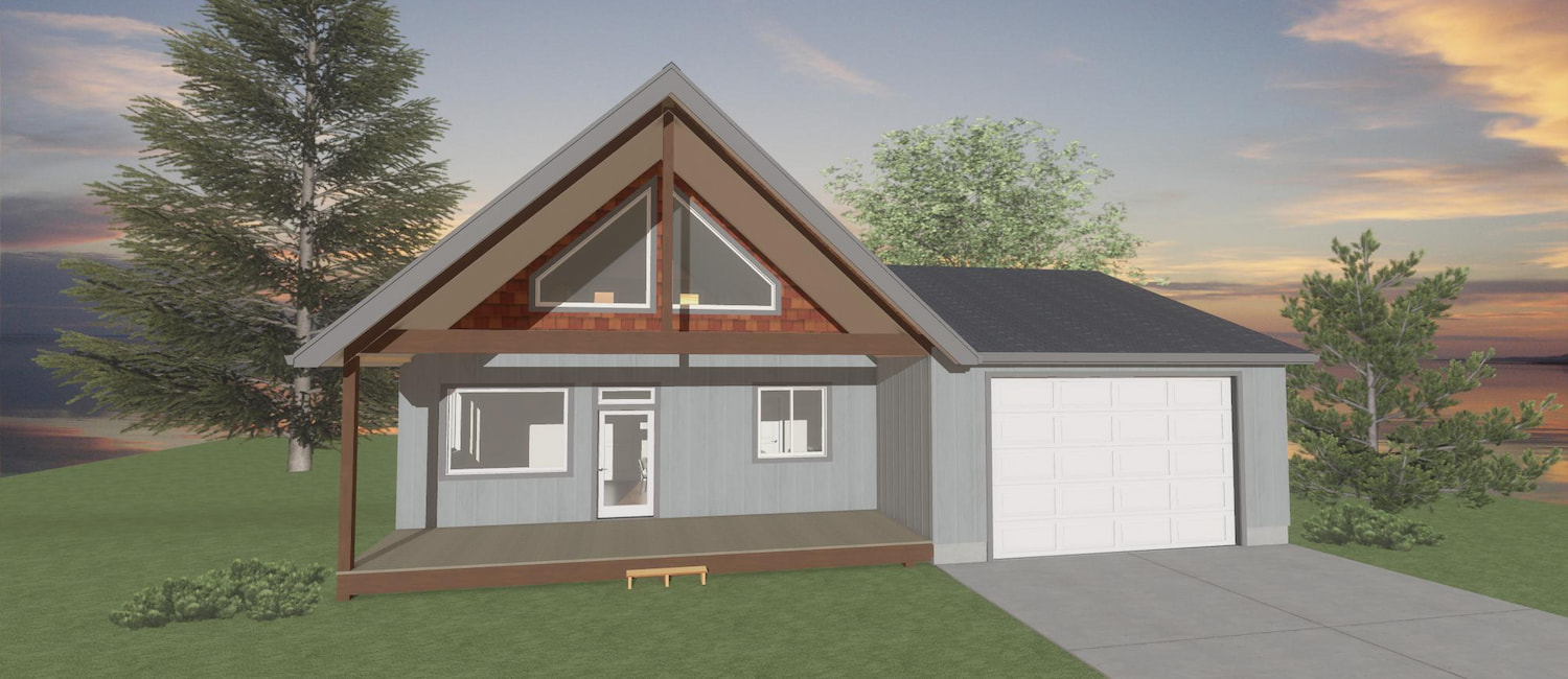 Elevation 3D rendering of a small custom home from Design NW