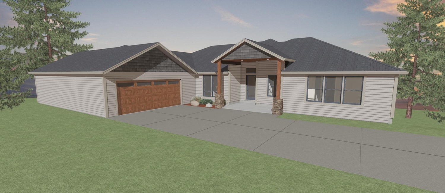 Elevation 3D rendering of a custom home from Design NW