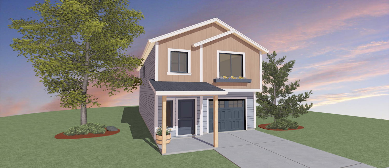 Elevation 3D rendering of a small custom home from Design NW