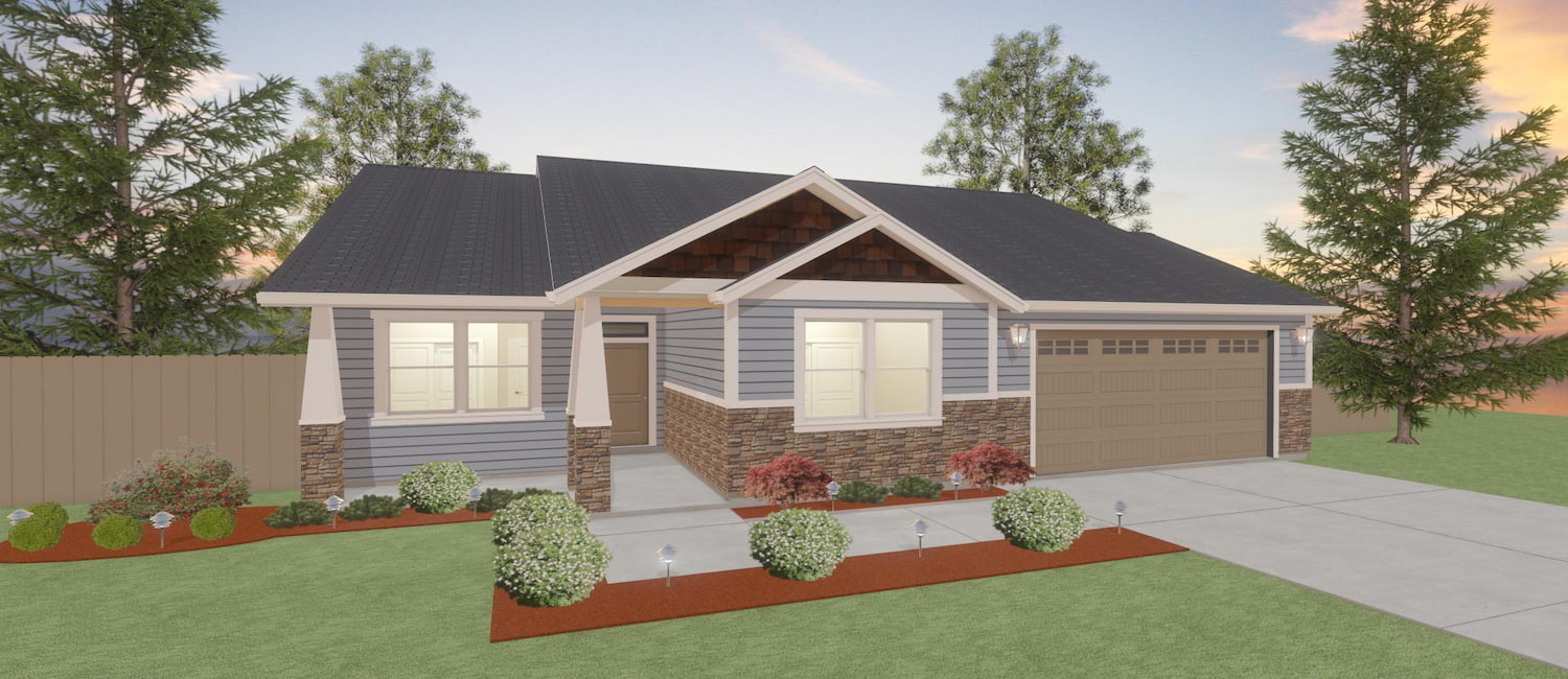 Elevation 3D rendering of a custom home from Design NW