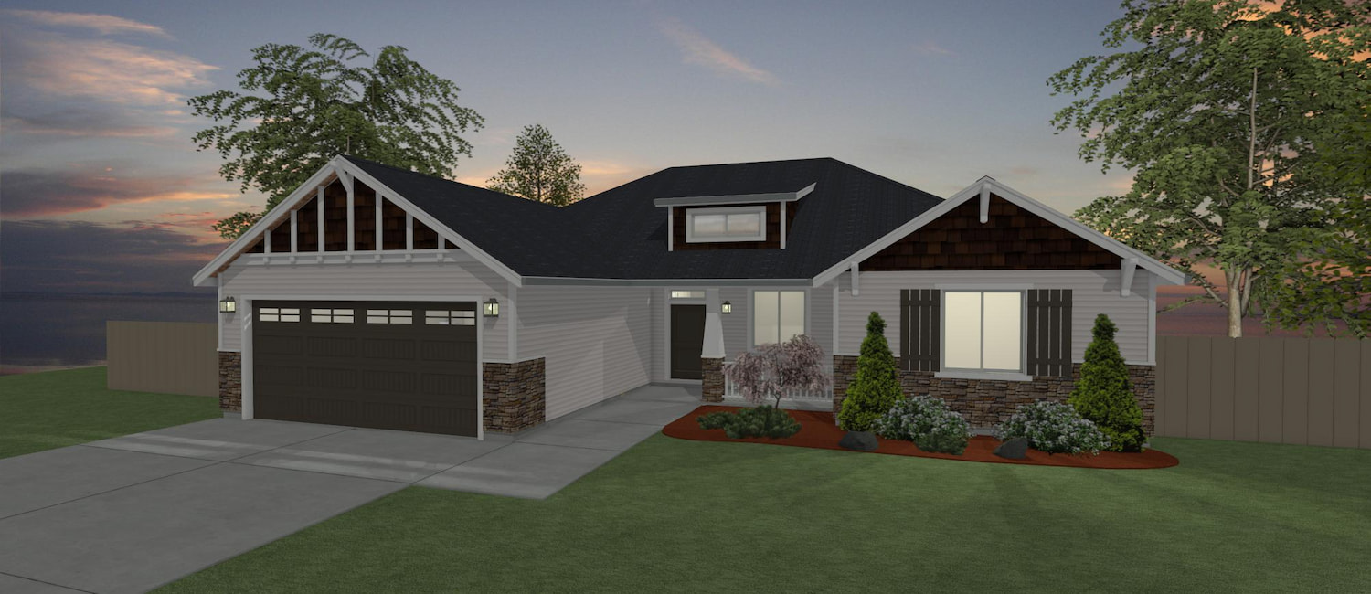 Elevation 3D rendering of a custom home from Design NW