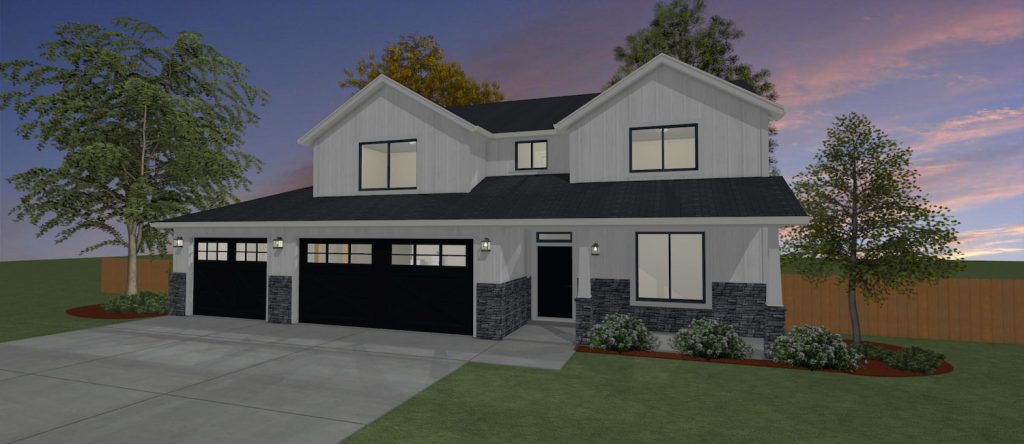 Elevation 3D rendering of a custom home from Design NW