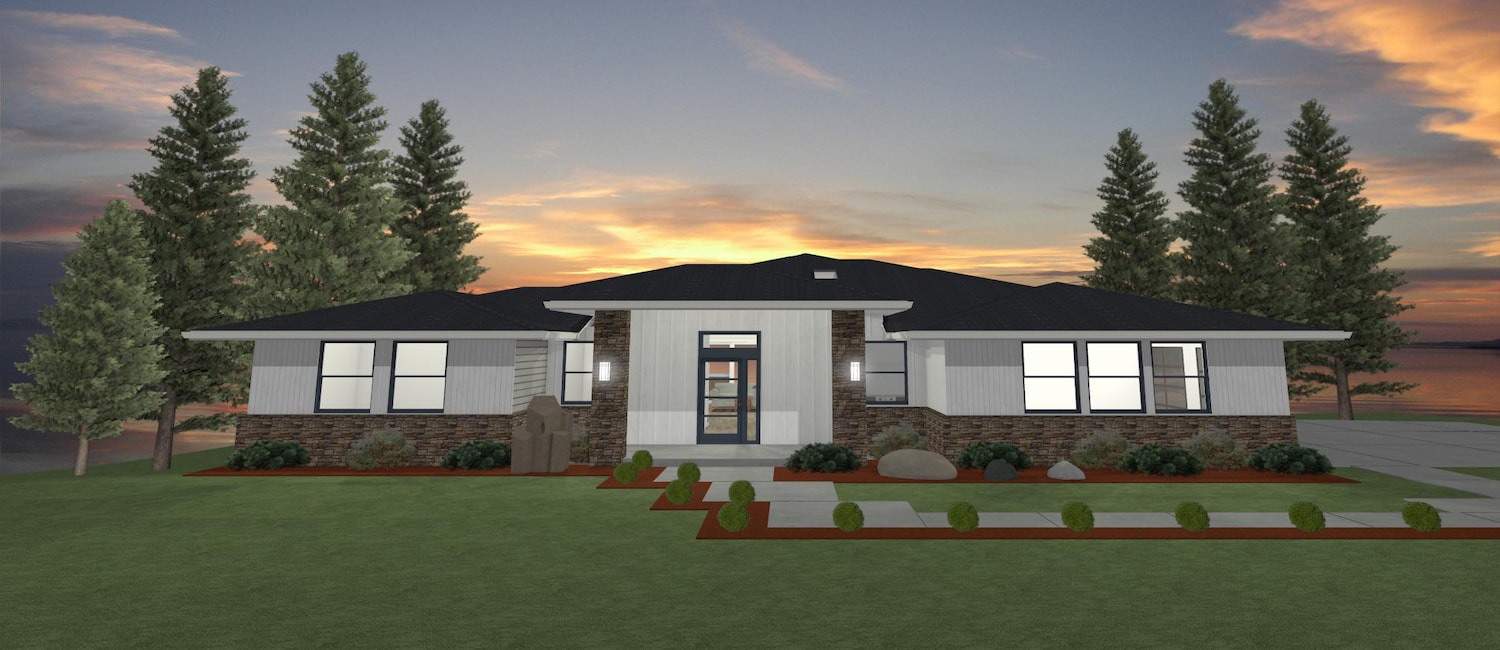 Elevation 3D rendering of a custom home from Design NW