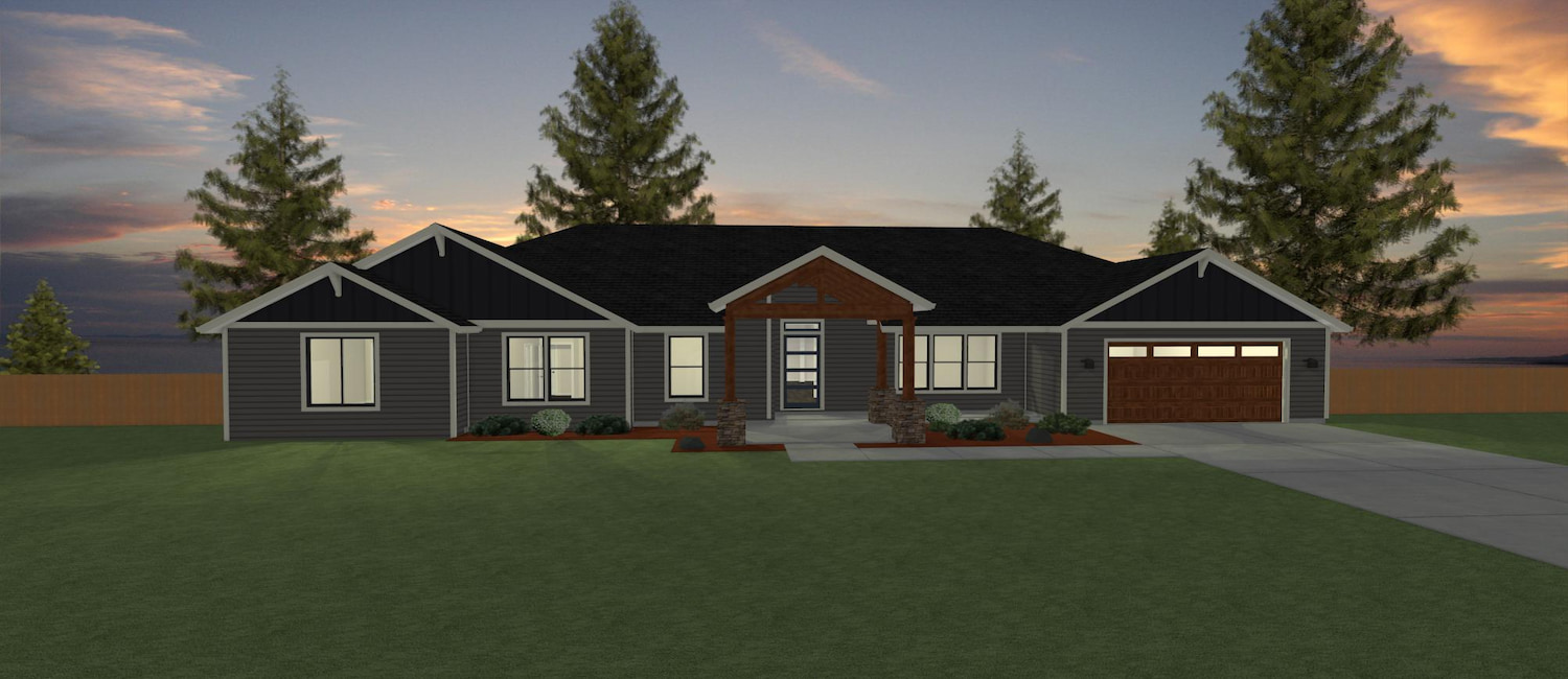 Elevation 3D rendering of a custom home from Design NW