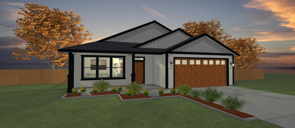 Elevation 3D rendering of a custom 1380sf home from Design NW