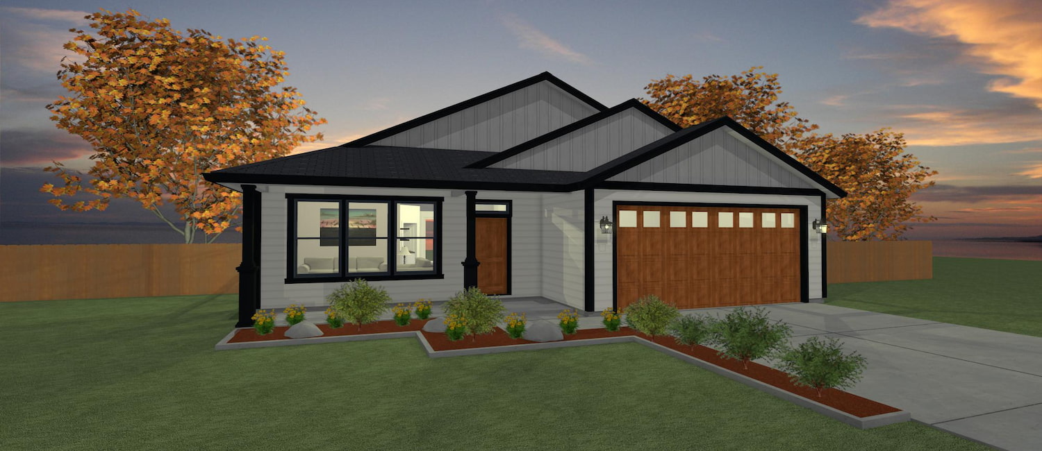 Elevation 3D rendering of a custom 1380sf home from Design NW