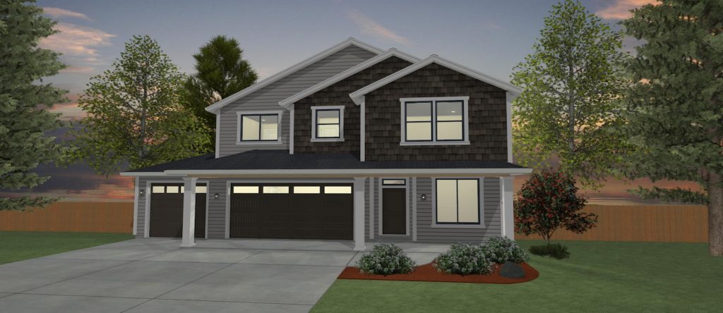 Elevation 3D rendering of a custom home from Design NW