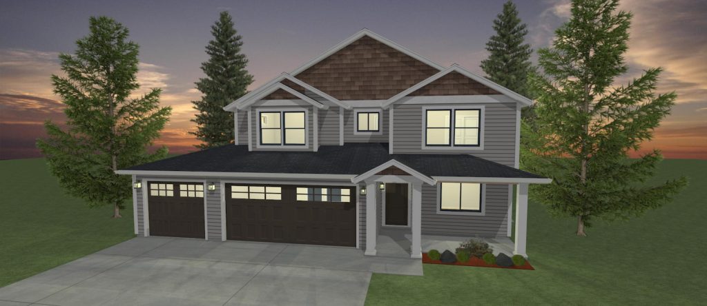 Elevation 3D rendering of a custom home from Design NW