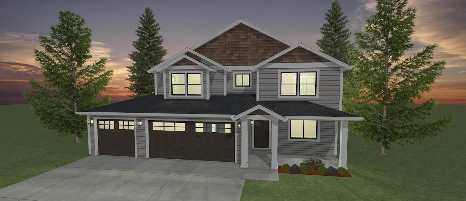 Elevation 3D rendering of a custom home from Design NW