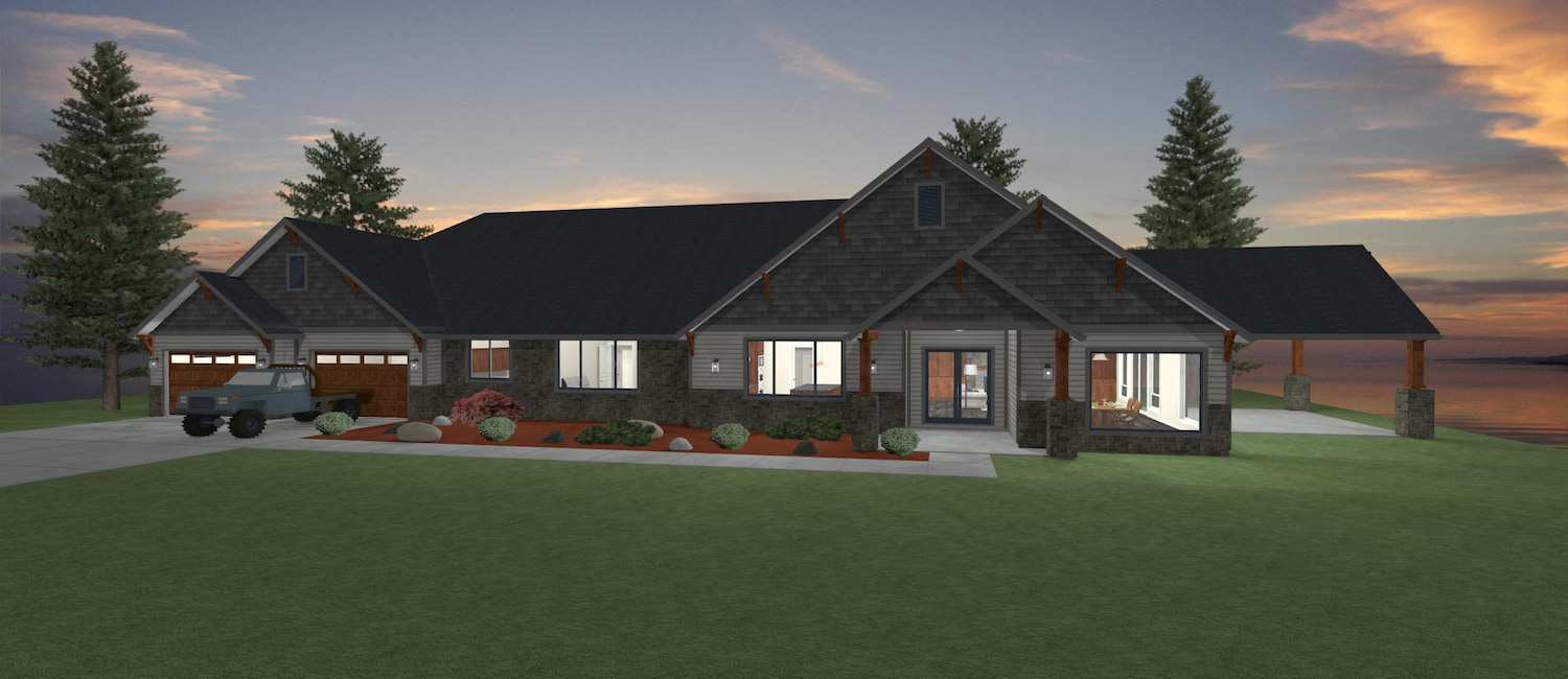 Elevation 3D rendering of a custom home from Design NW