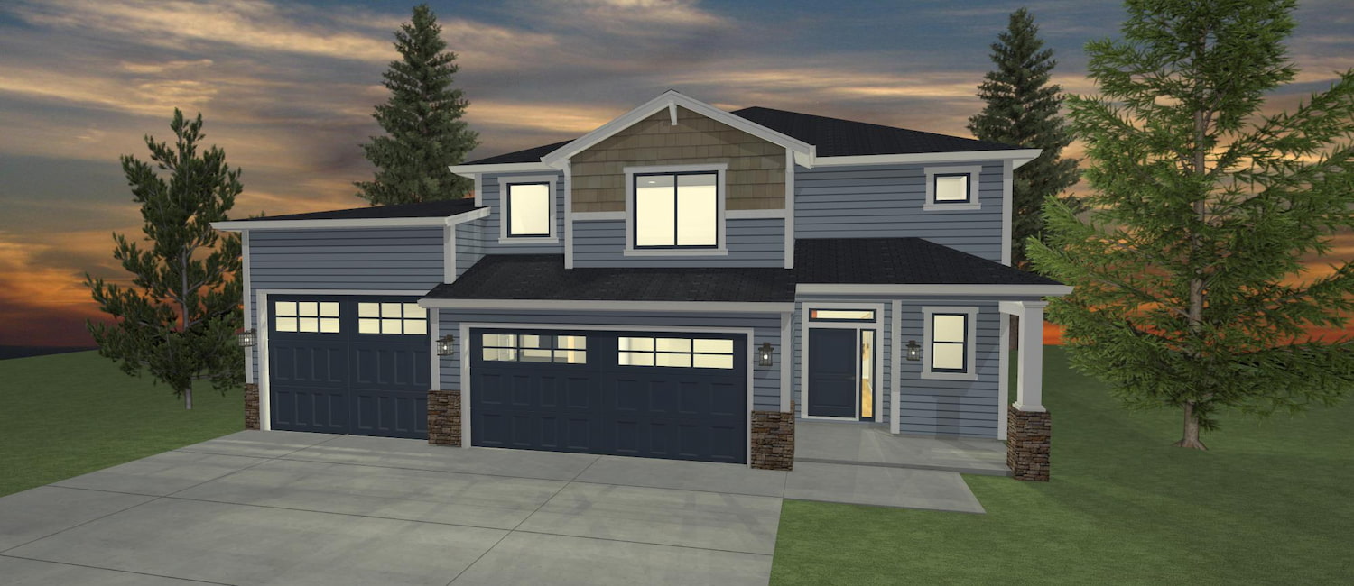 Elevation 3D rendering of a custom home from Design NW