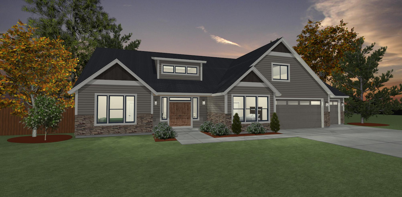 Elevation 3D rendering of a custom home from Design NW