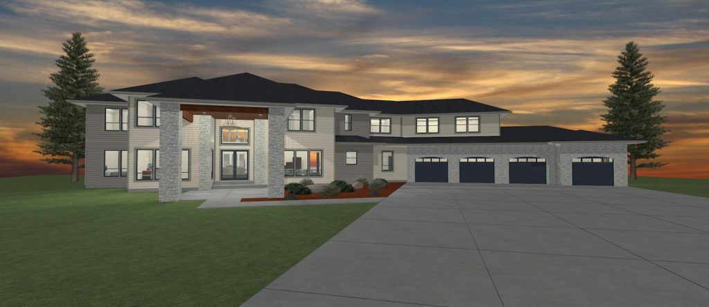 Elevation 3D rendering of a custom home from Design NW