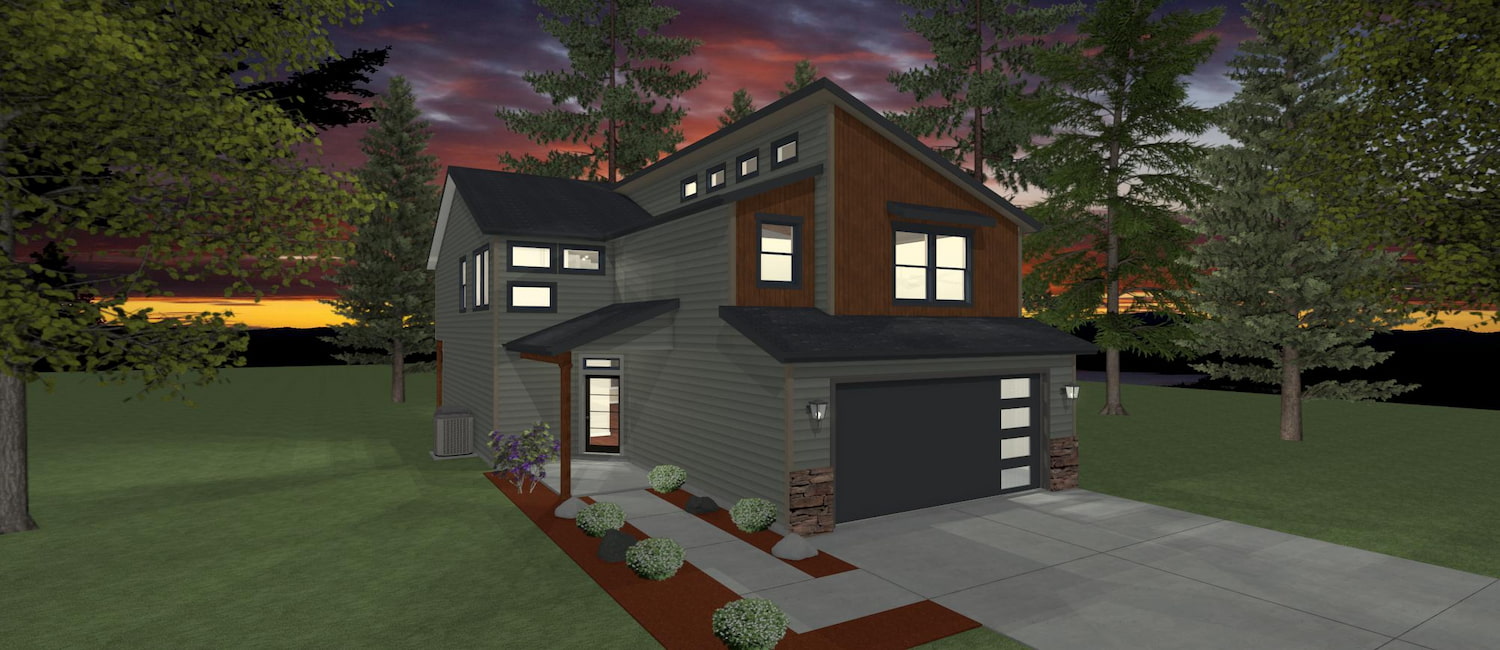 Elevation 3D rendering of a custom home from Design NW