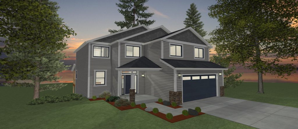 Elevation 3D rendering of a custom home from Design NW