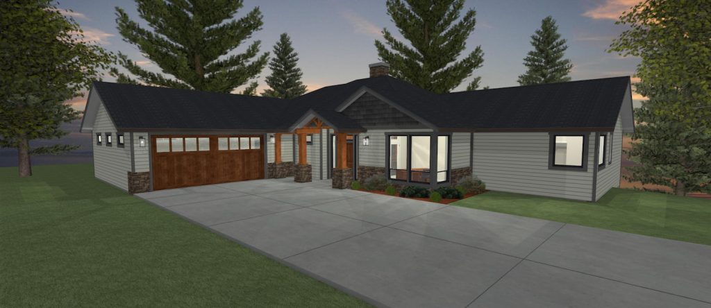 Elevation 3D rendering of a custom home from Design NW