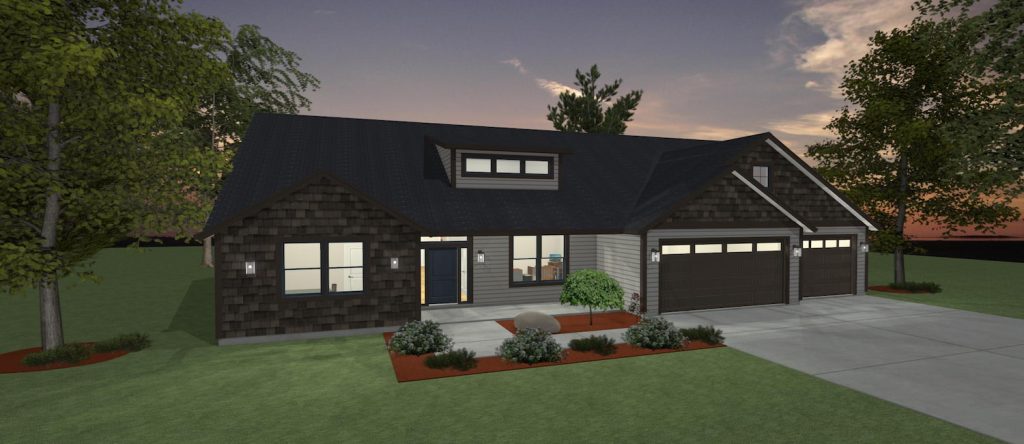 Elevation 3D rendering of a custom home from Design NW