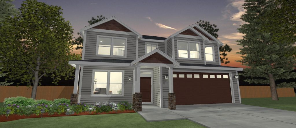 Elevation 3D rendering of a custom home from Design NW