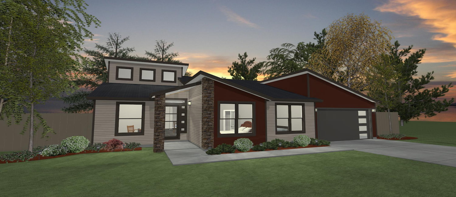 Elevation 3D rendering of a custom home from Design NW