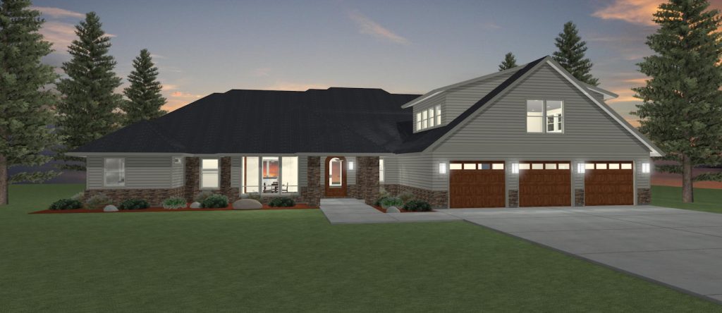 Elevation 3D rendering of a custom home from Design NW