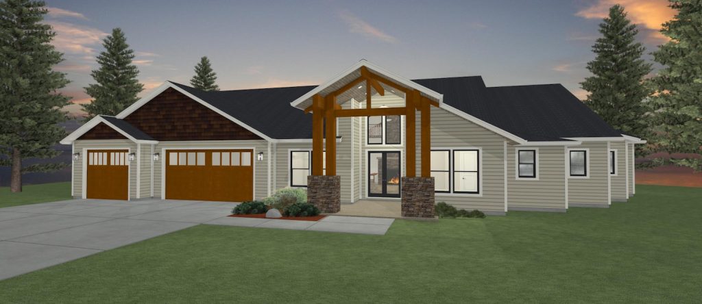 Elevation 3D rendering of a custom home from Design NW