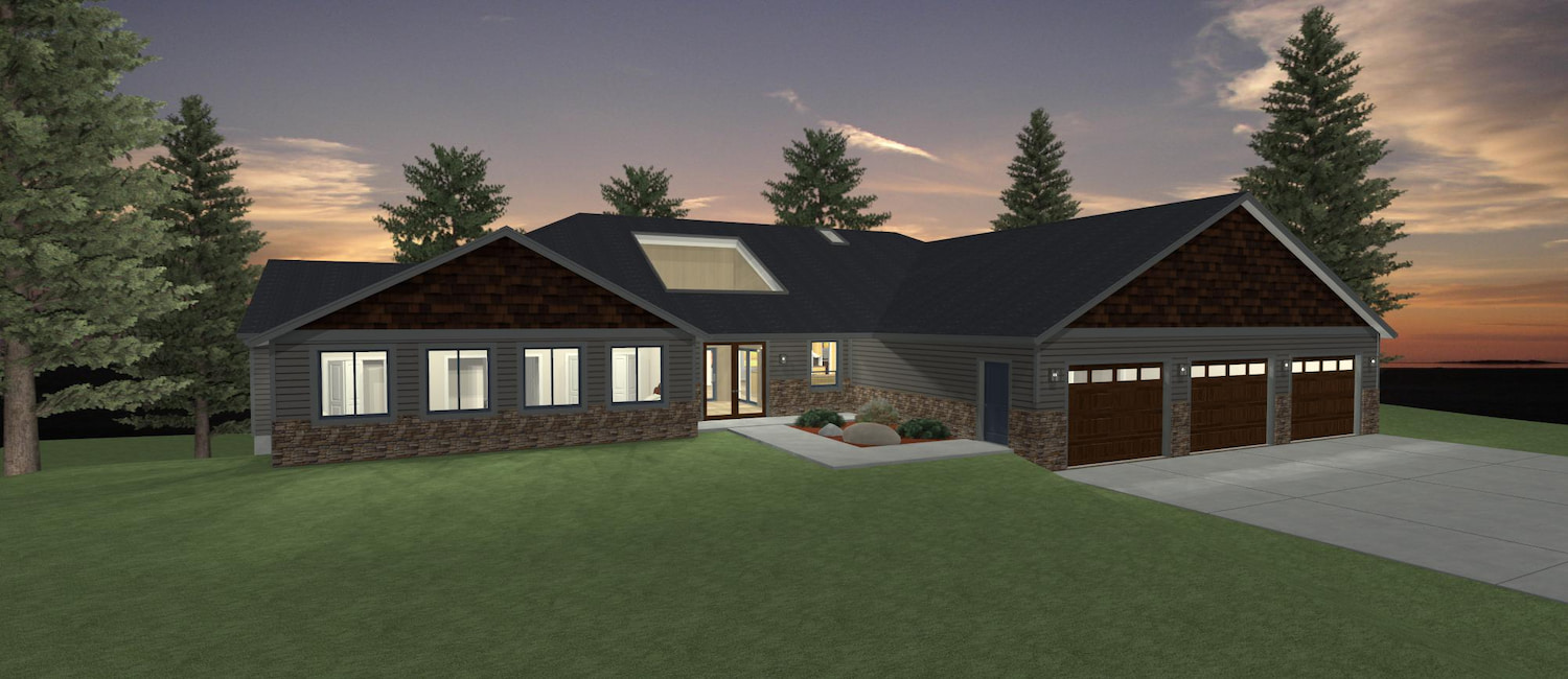 Elevation 3D rendering of a custom home from Design NW