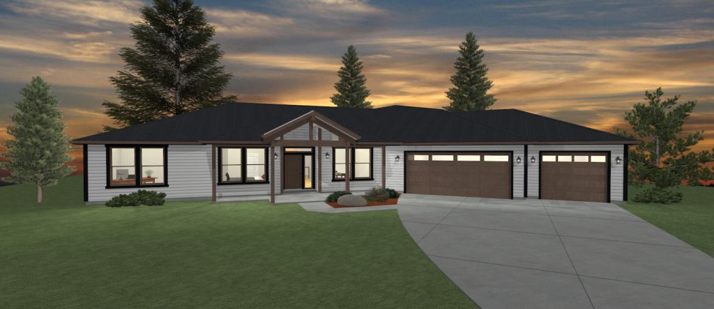 Elevation 3D rendering of a custom home from Design NW