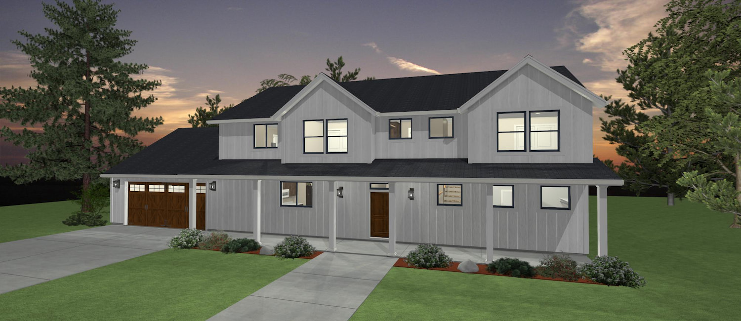 Elevation 3D rendering of a custom farmhouse home from Design NW