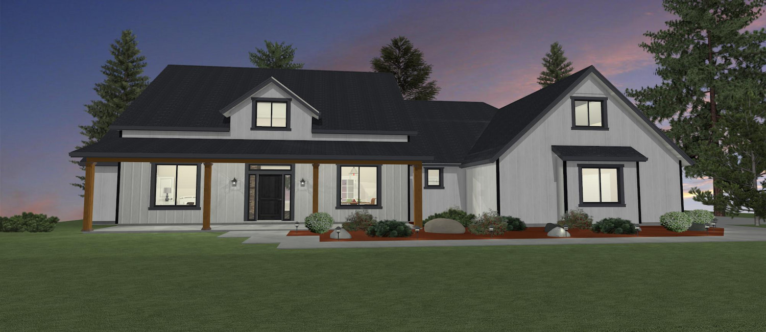 Elevation 3D rendering of a custom home from Design NW