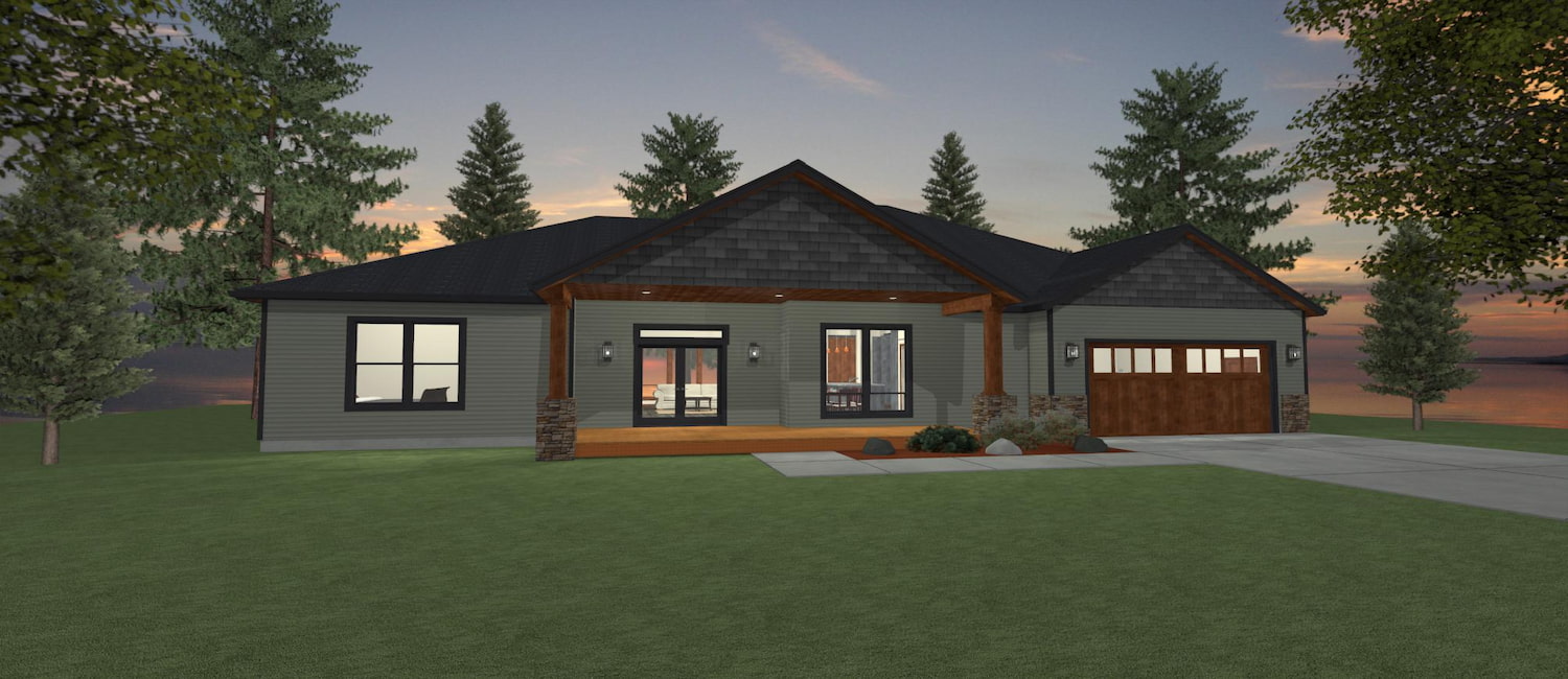 Elevation 3D rendering of a custom home from Design NW