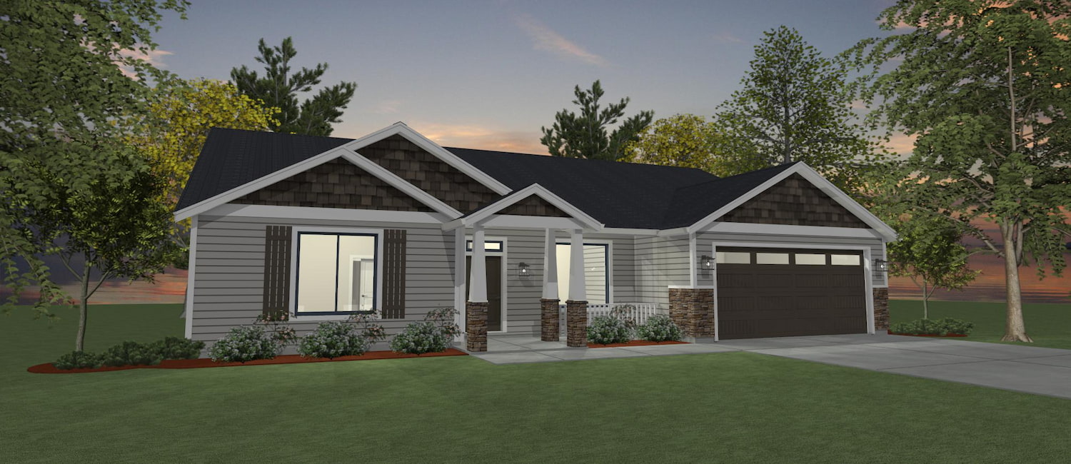 Elevation 3D rendering of a custom home from Design NW