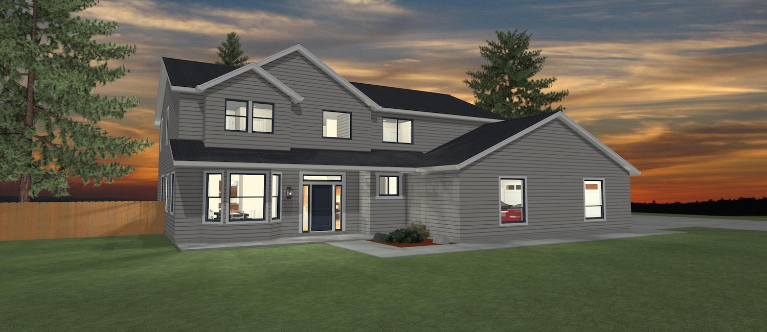 Elevation 3D rendering of a custom home from Design NW