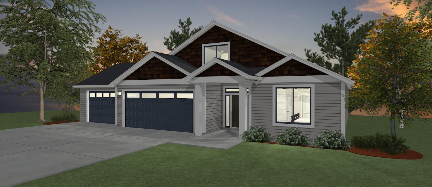 Elevation 3D rendering of a custom home from Design NW