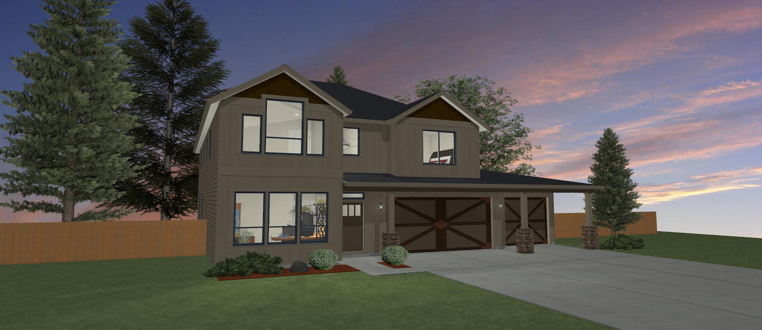 Elevation 3D rendering of a custom home from Design NW