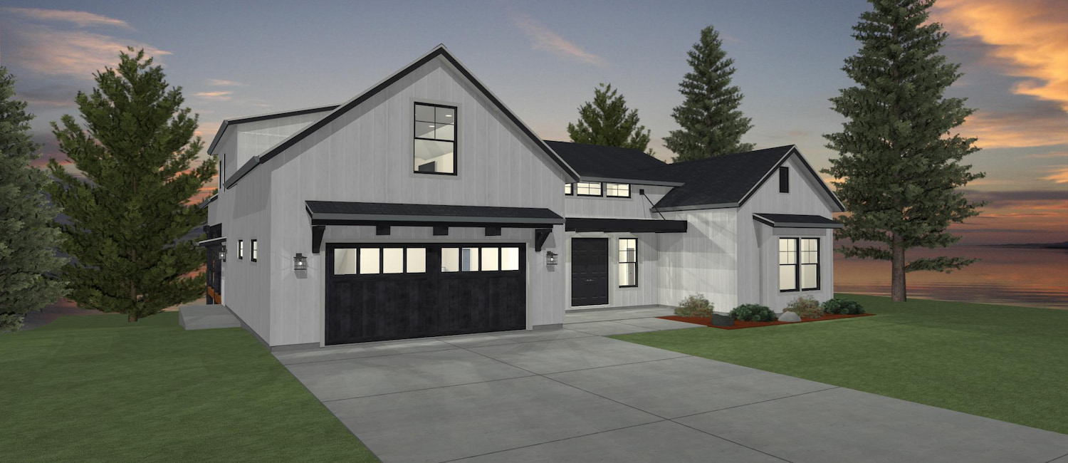 Elevation 3D rendering of a custom home from Design NW