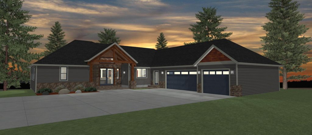 Elevation 3D rendering of a custom home from Design NW