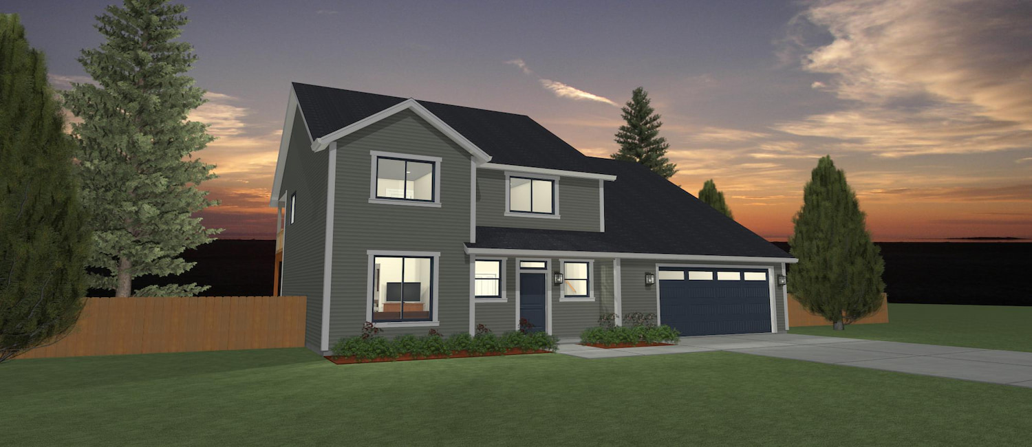 Elevation 3D rendering of a custom home from Design NW