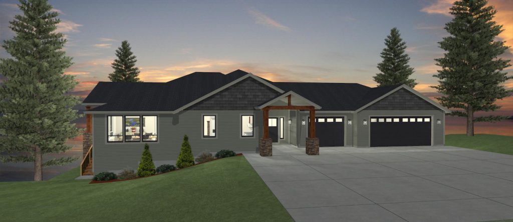 Elevation 3D rendering of a custom home from Design NW