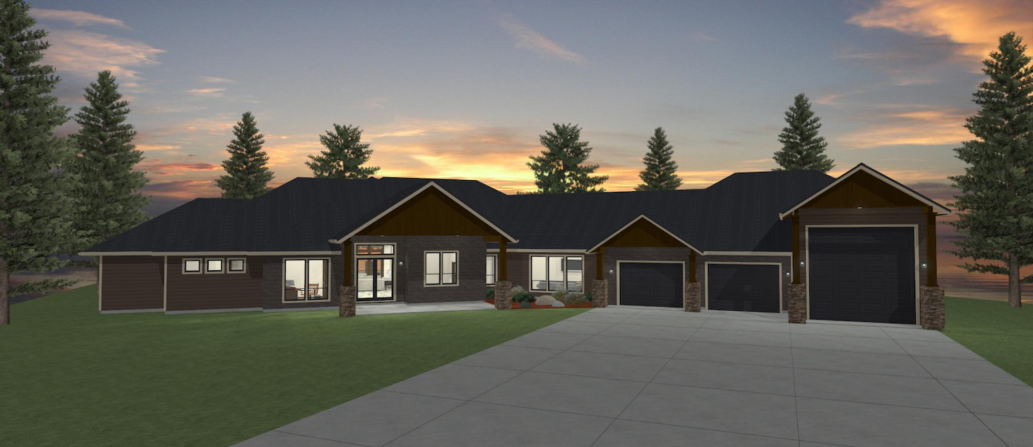 Elevation 3D rendering of a custom home from Design NW