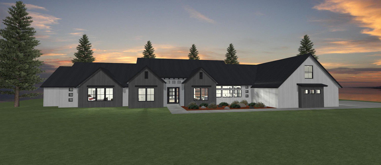 Elevation 3D rendering of a custom home from Design NW