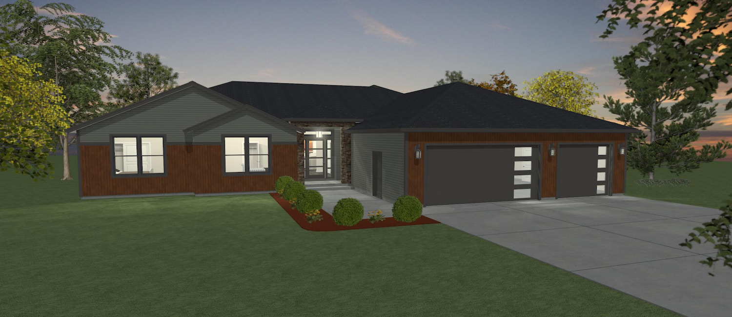 Elevation 3D rendering of a custom home from Design NW